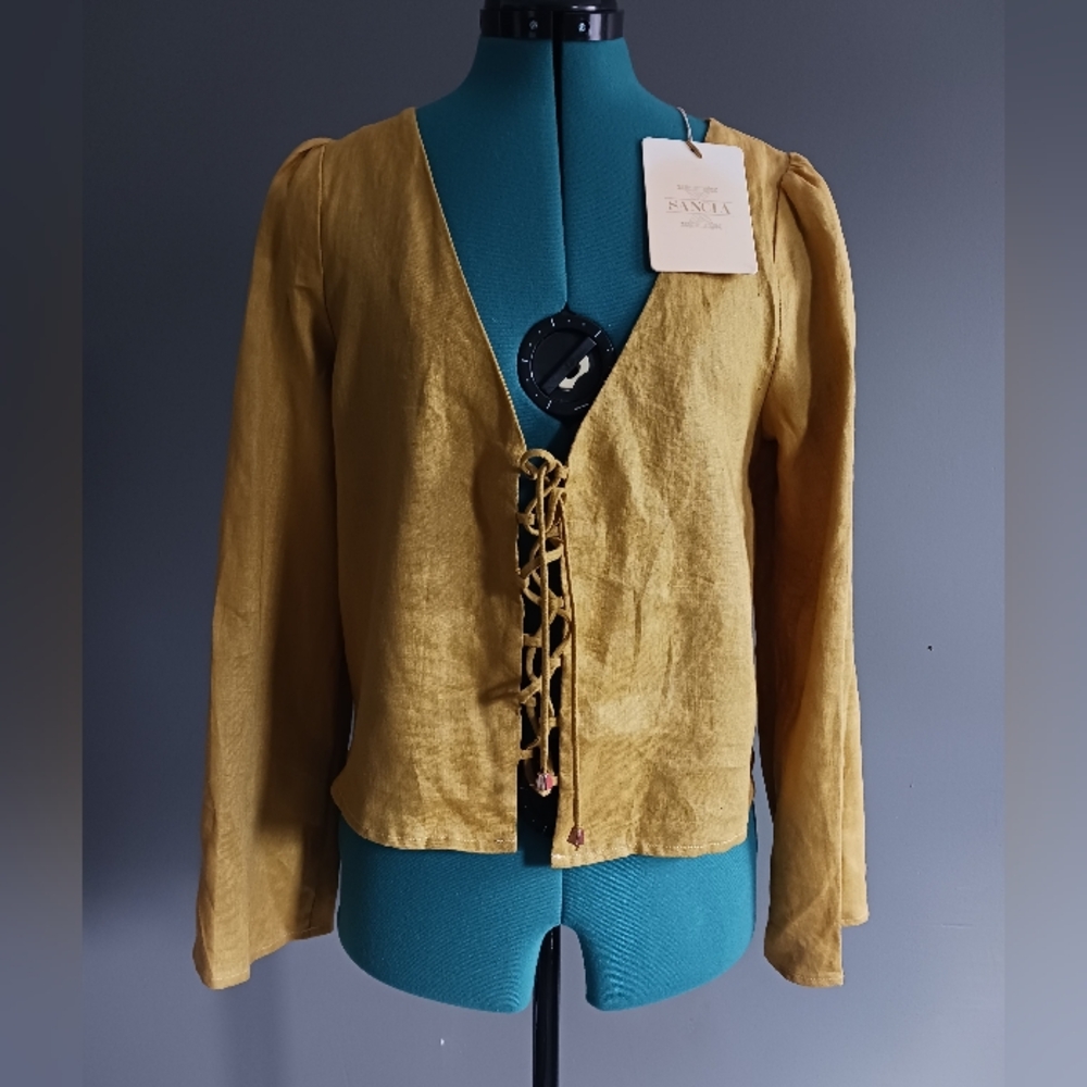 NWT Sancia Ayla Linen Top, Blouse, Oliv, Size M